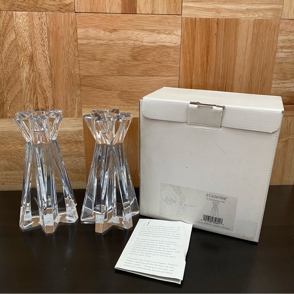 Pair of LENOX Ovations Lighting Starfire 6” Crystal Glass Candle Stick Holders - Picture 2 of 16